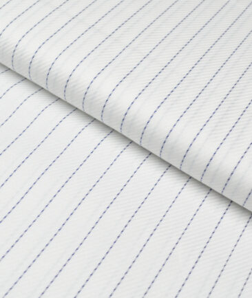 Soktas  Giza Cotton Striped Shirting Fabric (White & Blue)