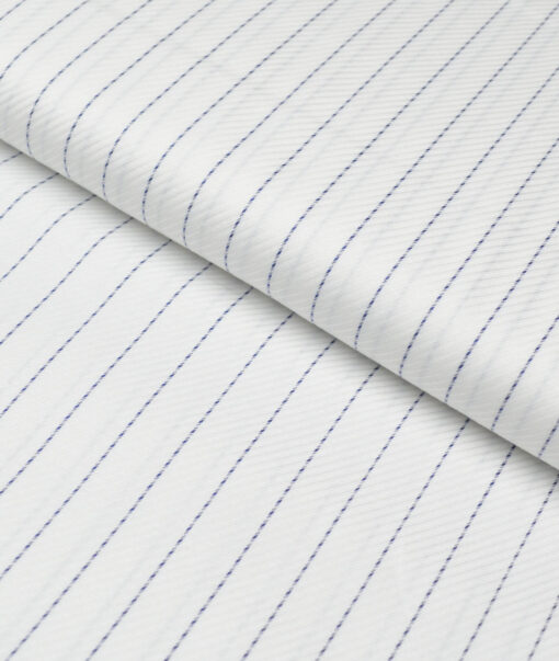 Soktas  Giza Cotton Striped Shirting Fabric (White & Blue)