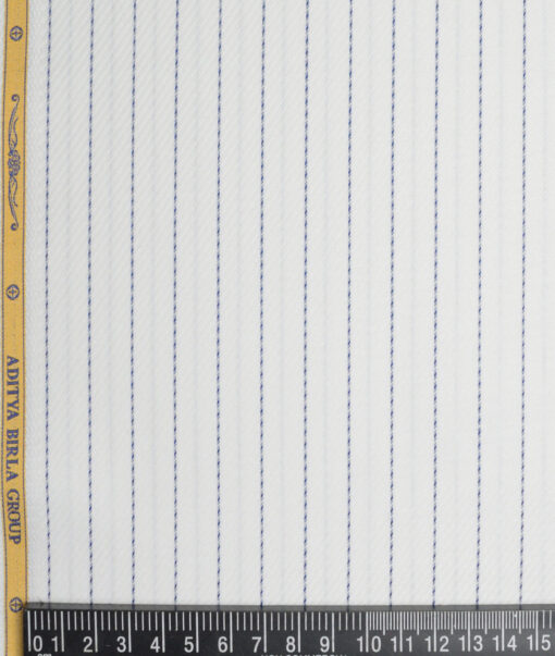 Soktas  Giza Cotton Striped Shirting Fabric (White & Blue)