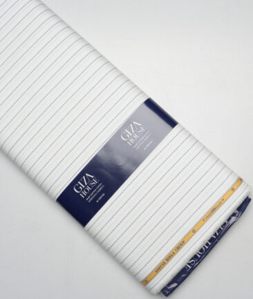 Soktas  Giza Cotton Striped Shirting Fabric (White & Blue)