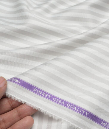 Soktas  Giza Cotton Striped Shirting Fabric (White & Light Grey)