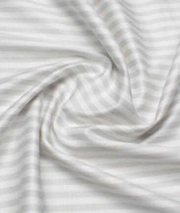 Soktas  Giza Cotton Striped Shirting Fabric (White & Light Grey)