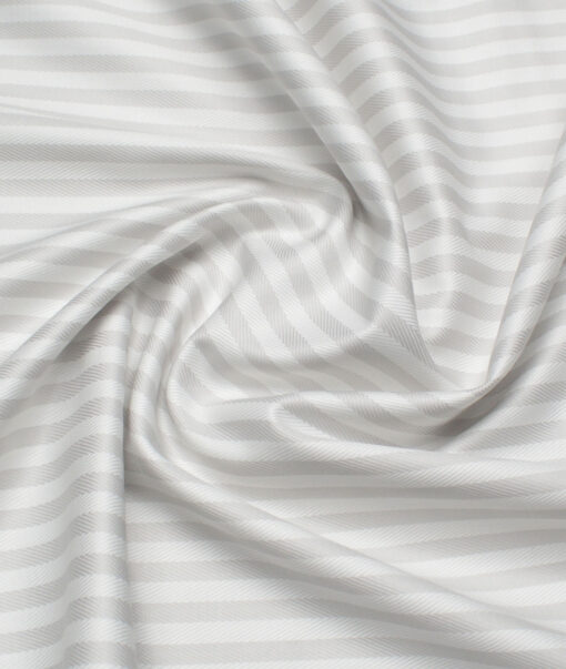 Soktas  Giza Cotton Striped Shirting Fabric (White & Light Grey)