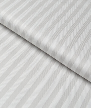 Soktas  Giza Cotton Striped Shirting Fabric (White & Light Grey)