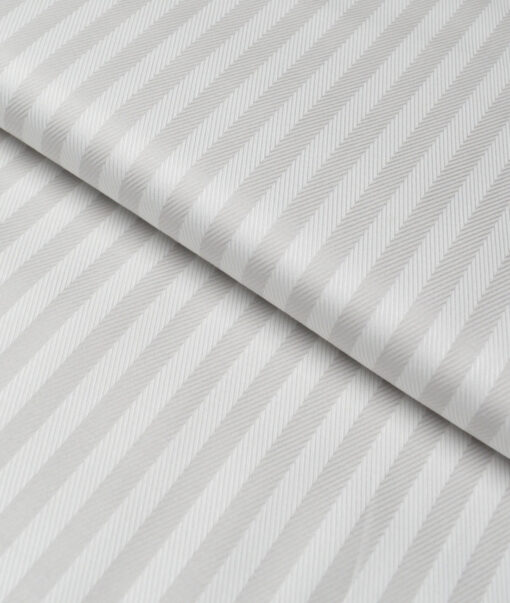 Soktas  Giza Cotton Striped Shirting Fabric (White & Light Grey)