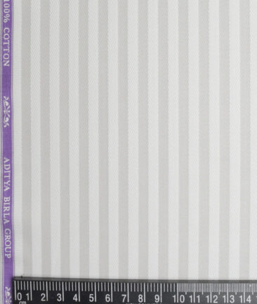Soktas  Giza Cotton Striped Shirting Fabric (White & Light Grey)