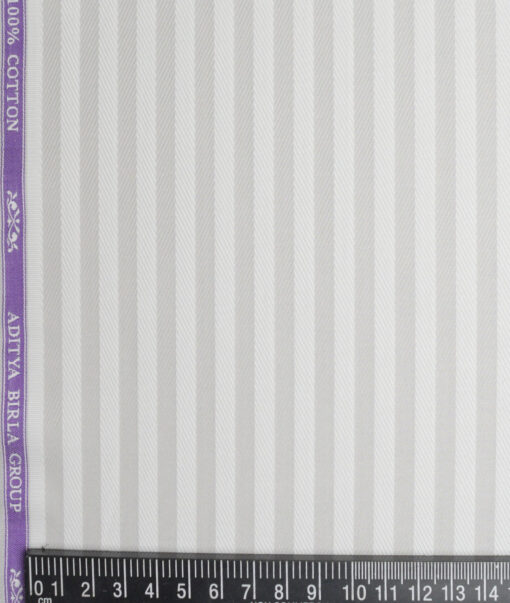 Soktas  Giza Cotton Striped Shirting Fabric (White & Light Grey)