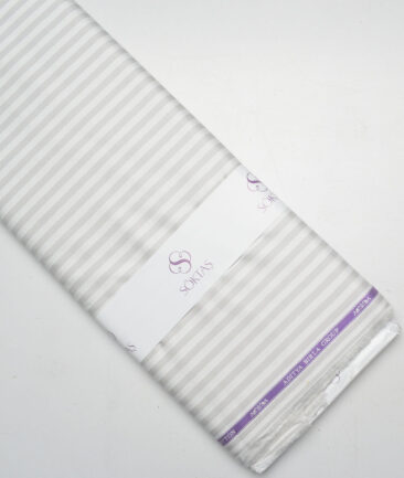 Soktas  Giza Cotton Striped Shirting Fabric (White & Light Grey)