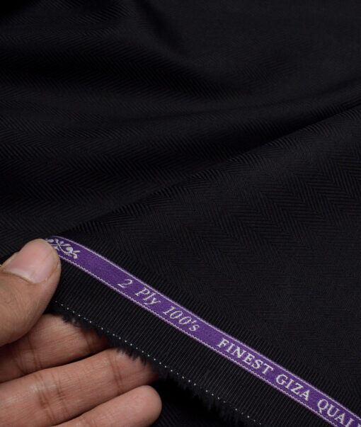 Soktas 2 Ply 100's Giza Cotton Herringbone Striped Shirting Fabric (Black)