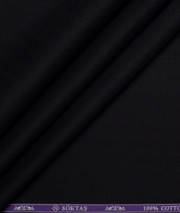 Soktas 2 Ply 100's Giza Cotton Herringbone Striped Shirting Fabric (Black)