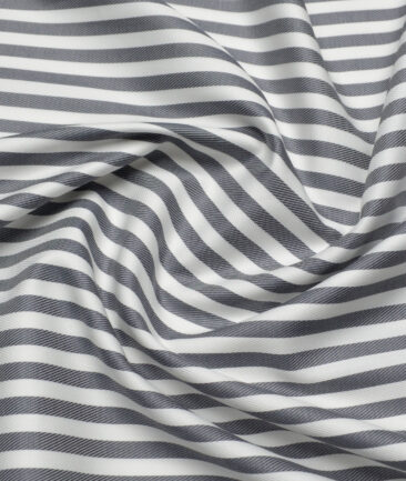 Soktas  Giza Cotton Striped Shirting Fabric (White & Dark Grey)