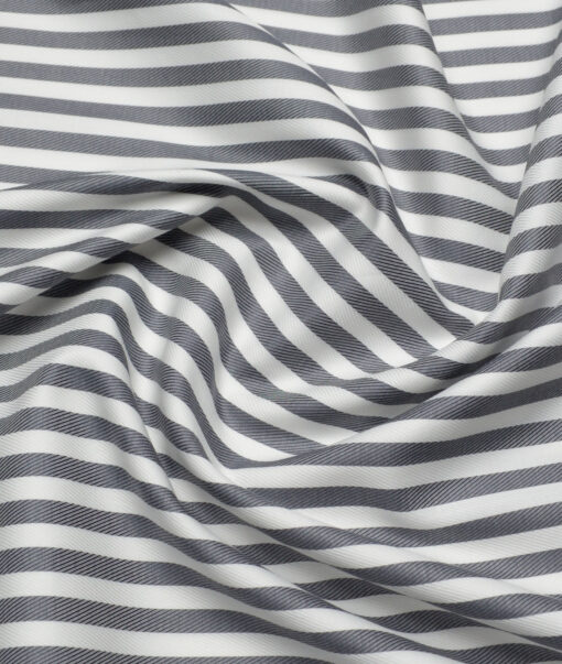 Soktas  Giza Cotton Striped Shirting Fabric (White & Dark Grey)