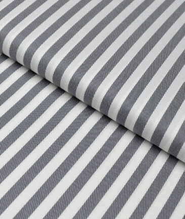 Soktas  Giza Cotton Striped Shirting Fabric (White & Dark Grey)