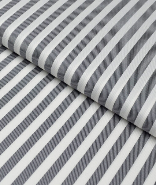 Soktas  Giza Cotton Striped Shirting Fabric (White & Dark Grey)