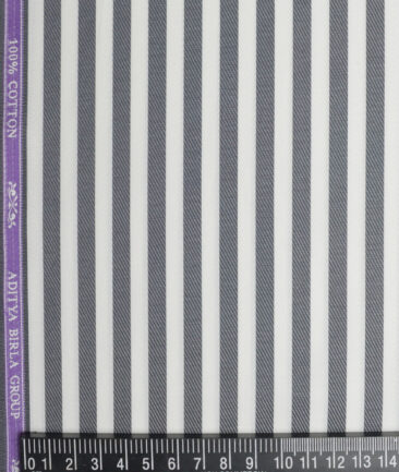 Soktas  Giza Cotton Striped Shirting Fabric (White & Dark Grey)