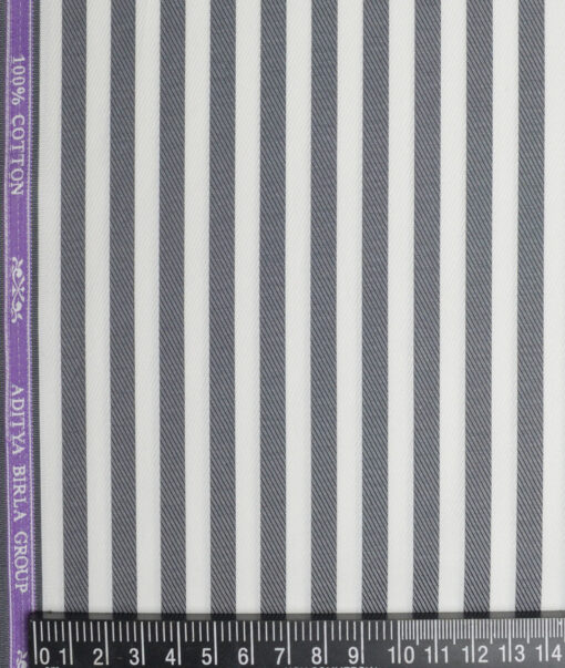 Soktas  Giza Cotton Striped Shirting Fabric (White & Dark Grey)