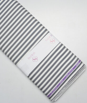 Soktas  Giza Cotton Striped Shirting Fabric (White & Dark Grey)