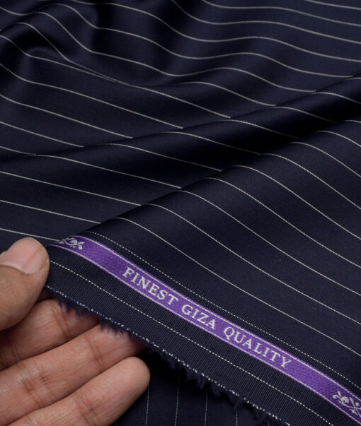 Soktas  Giza Cotton Striped Shirting Fabric (Dark Navy Blue)
