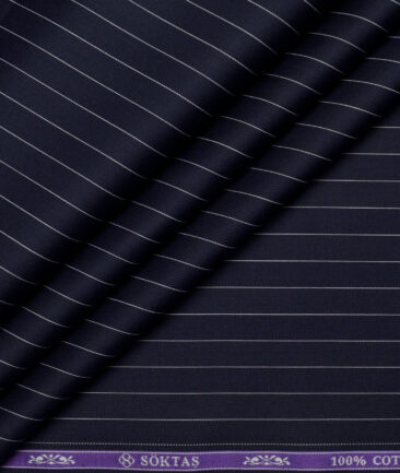Soktas  Giza Cotton Striped Shirting Fabric (Dark Navy Blue)