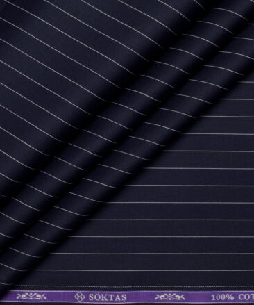 Soktas  Giza Cotton Striped Shirting Fabric (Dark Navy Blue)