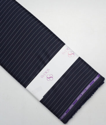 Soktas  Giza Cotton Striped Shirting Fabric (Dark Navy Blue)