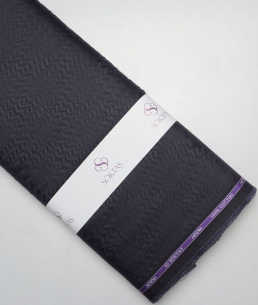 Soktas 2 Ply 100's Giza Cotton Herringbone Striped Shirting Fabric (Dark Purplish Grey)