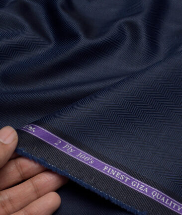 Soktas 2 Ply 100's Giza Cotton Herringbone Striped Shirting Fabric (Dark Royal Blue)