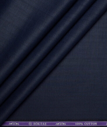 Soktas 2 Ply 100's Giza Cotton Herringbone Striped Shirting Fabric (Dark Royal Blue)