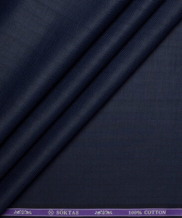 Soktas 2 Ply 100's Giza Cotton Herringbone Striped Shirting Fabric (Dark Royal Blue)