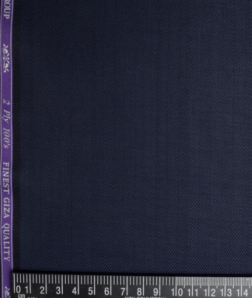 Soktas 2 Ply 100's Giza Cotton Herringbone Striped Shirting Fabric (Dark Royal Blue)