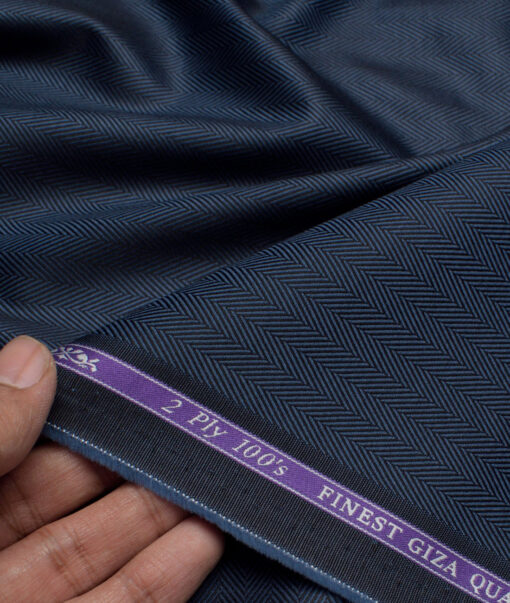 Soktas 2 Ply 100's Giza Cotton Herringbone Striped Shirting Fabric (Dark Venice Blue)