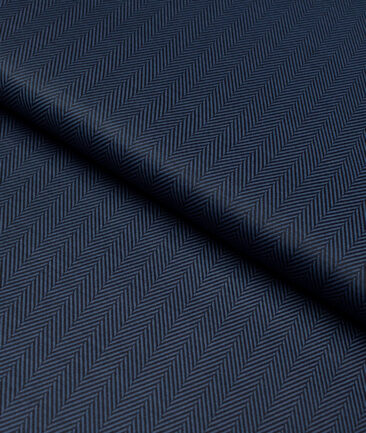 Soktas 2 Ply 100's Giza Cotton Herringbone Striped Shirting Fabric (Dark Venice Blue)