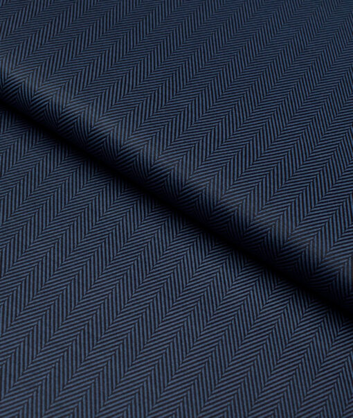 Soktas 2 Ply 100's Giza Cotton Herringbone Striped Shirting Fabric (Dark Venice Blue)