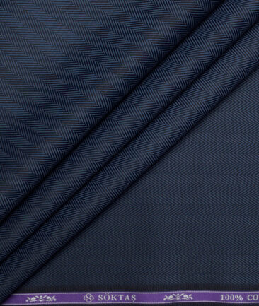 Soktas 2 Ply 100's Giza Cotton Herringbone Striped Shirting Fabric (Dark Venice Blue)