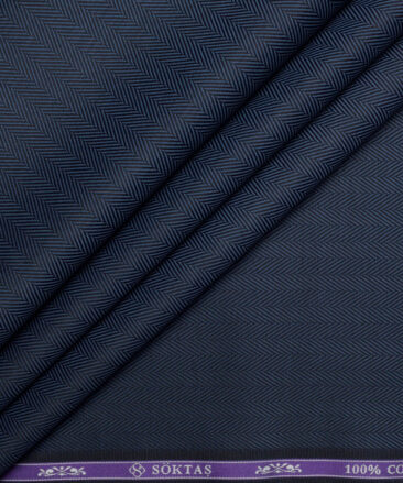 Soktas 2 Ply 100's Giza Cotton Herringbone Striped Shirting Fabric (Dark Venice Blue)