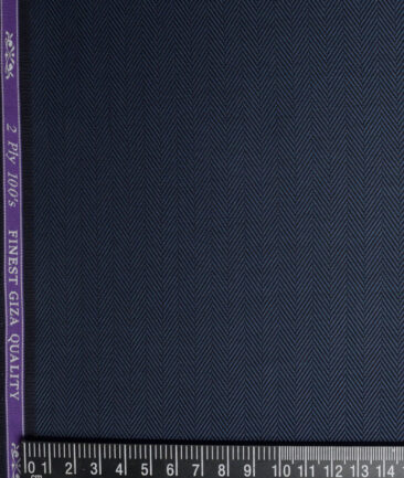 Soktas 2 Ply 100's Giza Cotton Herringbone Striped Shirting Fabric (Dark Venice Blue)