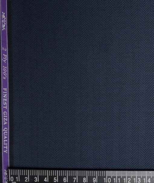 Soktas 2 Ply 100's Giza Cotton Herringbone Striped Shirting Fabric (Dark Venice Blue)