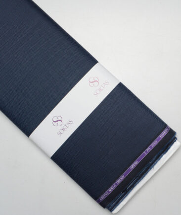 Soktas 2 Ply 100's Giza Cotton Herringbone Striped Shirting Fabric (Dark Venice Blue)