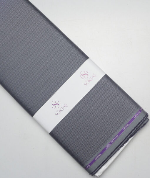 Soktas 2 Ply 100's Giza Cotton Herringbone Striped Shirting Fabric (Grey)