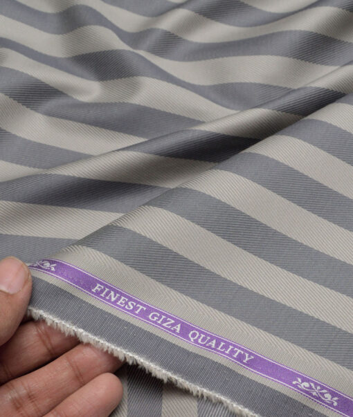 Soktas  Giza Cotton Striped Shirting Fabric (Light Brown & Grey)