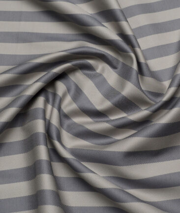 Soktas  Giza Cotton Striped Shirting Fabric (Light Brown & Grey)