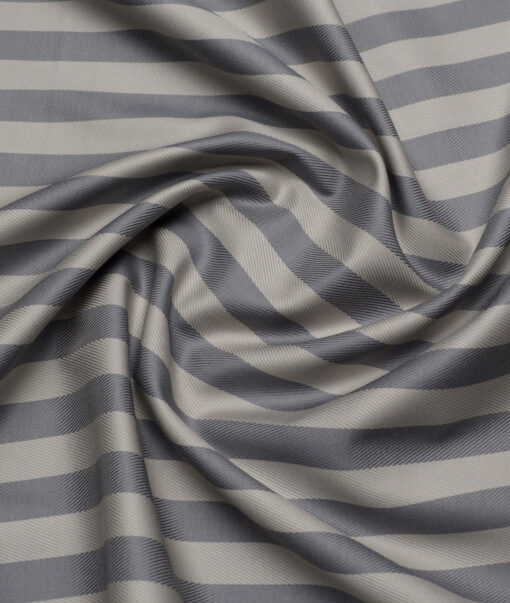 Soktas  Giza Cotton Striped Shirting Fabric (Light Brown & Grey)