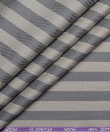 Soktas  Giza Cotton Striped Shirting Fabric (Light Brown & Grey)
