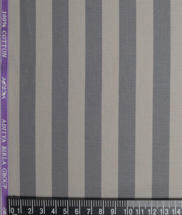 Soktas  Giza Cotton Striped Shirting Fabric (Light Brown & Grey)