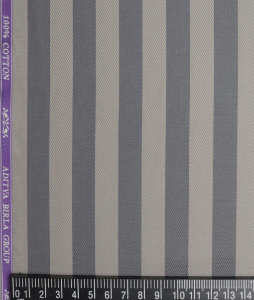 Soktas  Giza Cotton Striped Shirting Fabric (Light Brown & Grey)