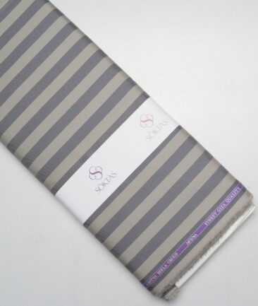 Soktas  Giza Cotton Striped Shirting Fabric (Light Brown & Grey)