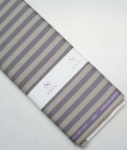 Soktas  Giza Cotton Striped Shirting Fabric (Light Brown & Grey)