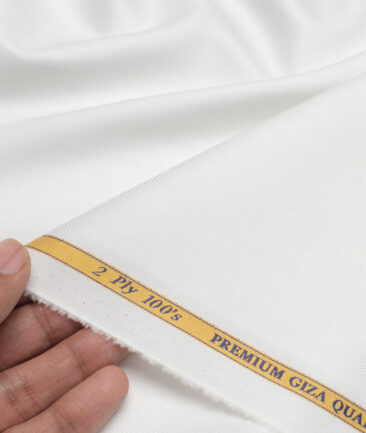 Soktas 2 Ply 100's Giza Cotton Herringbone Striped Shirting Fabric (White)