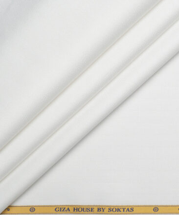 Soktas 2 Ply 100's Giza Cotton Herringbone Striped Shirting Fabric (White)