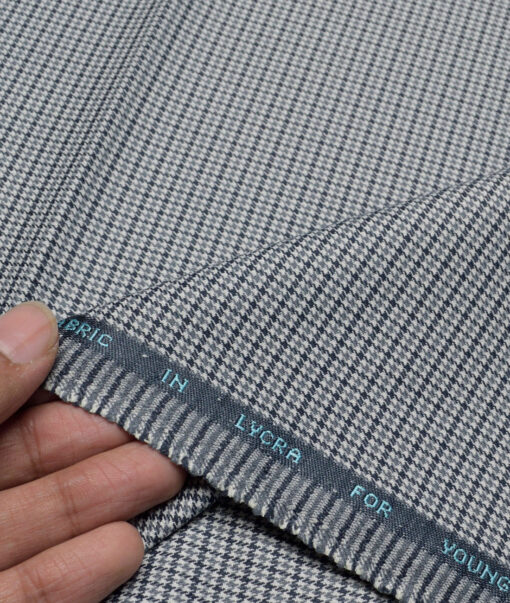 J.Hampstead  Self Design Polyester Viscose Stretchable Suiting Fabric (White & Blue)